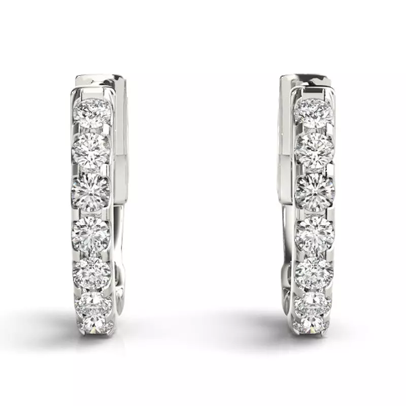 14K White Gold Diamond Pavé Huggie Hoop Earrings